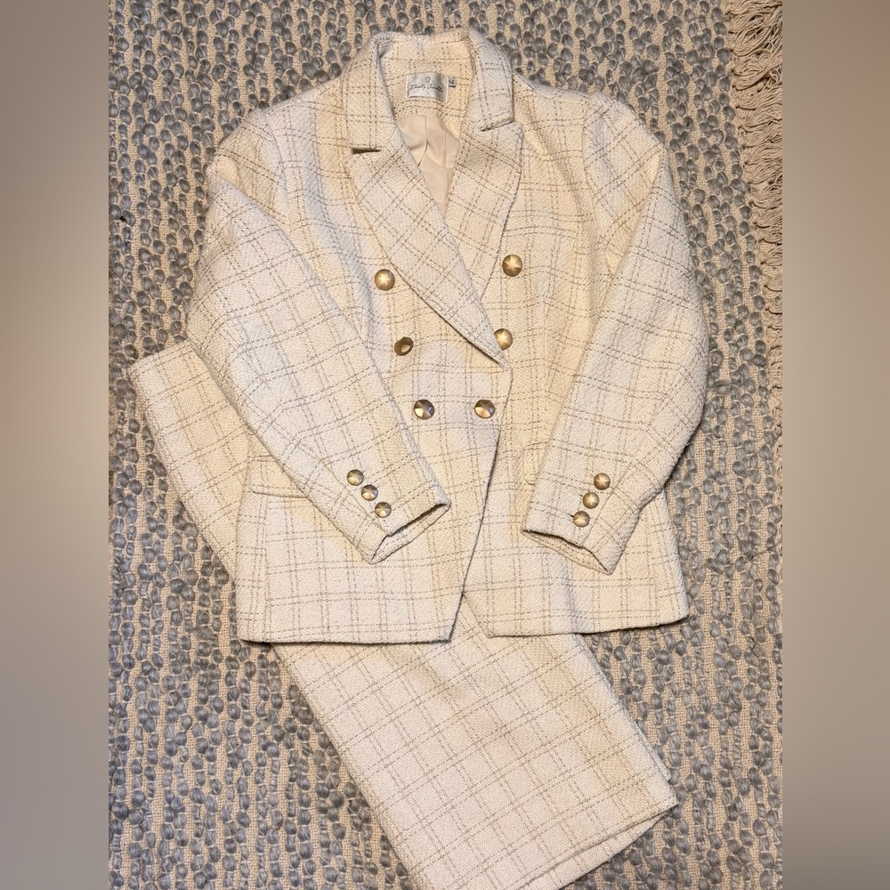 Dainty Jewells Cream Plaid Blazer & Skirt Set